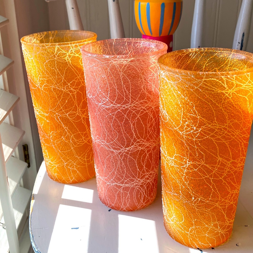 Vintage/MCM/Retro COLOR CRAFT Spaghetti String 12 Ounce Tumbler Set of 3
